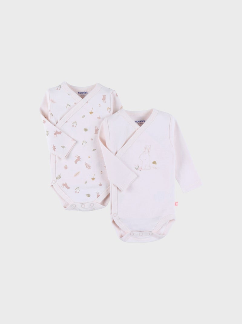 Lot de 2 bodies croisés en coton motif lapin Noukie's Rose - Kiabi