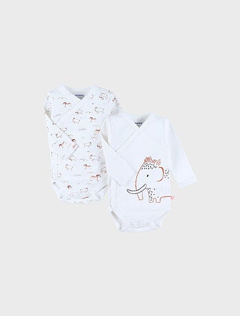 Lot de 2 bodies croisés en coton motif mammouth Noukie's