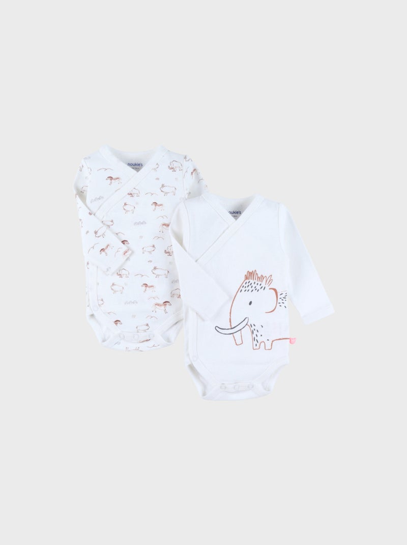 Lot de 2 bodies croisés en coton motif mammouth Noukie's Blanc - Kiabi