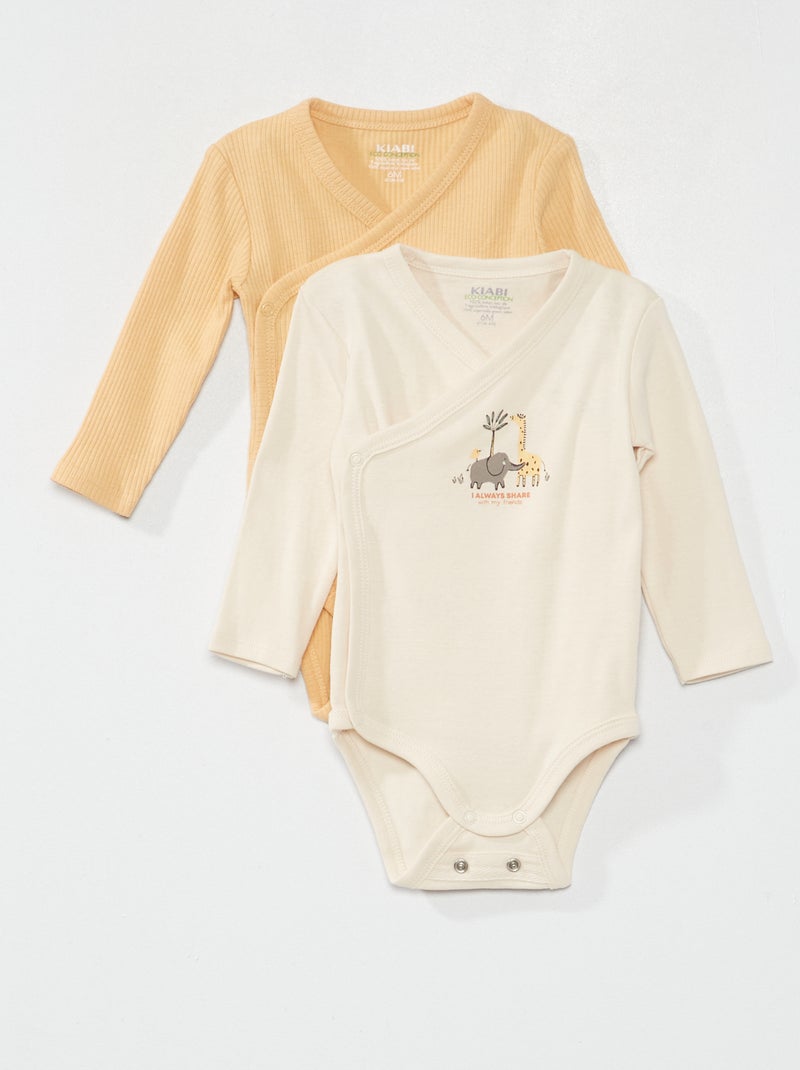 Lot de 2 bodies double rangée pression - évolutifs Blanc/orange - Kiabi