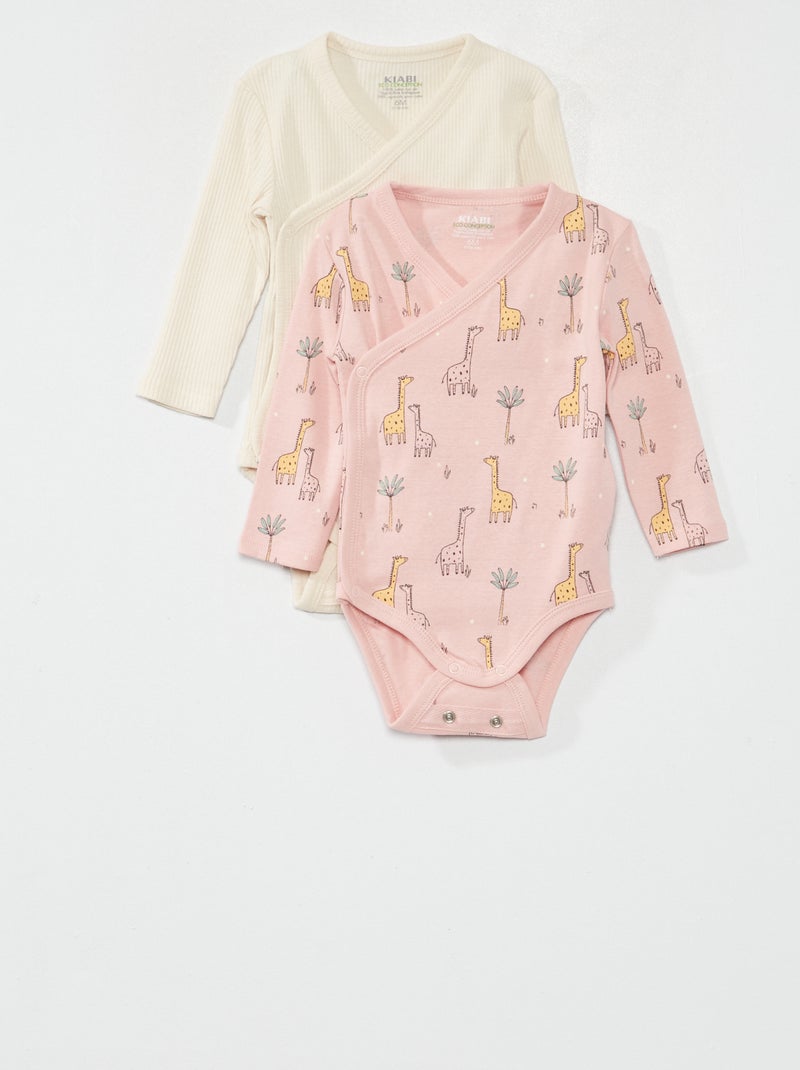 Lot de 2 bodies double rangée pression - évolutifs Ecru/rose - Kiabi