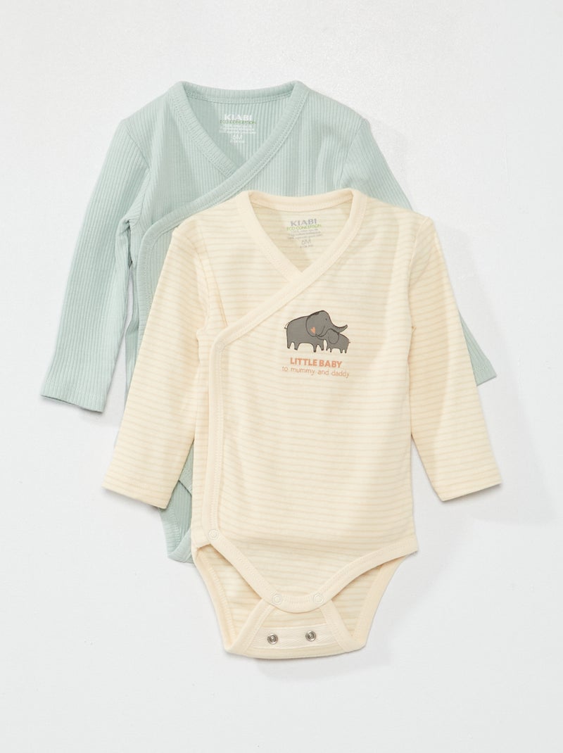 Lot de 2 bodies double rangée pression - évolutifs Ecru/vert - Kiabi