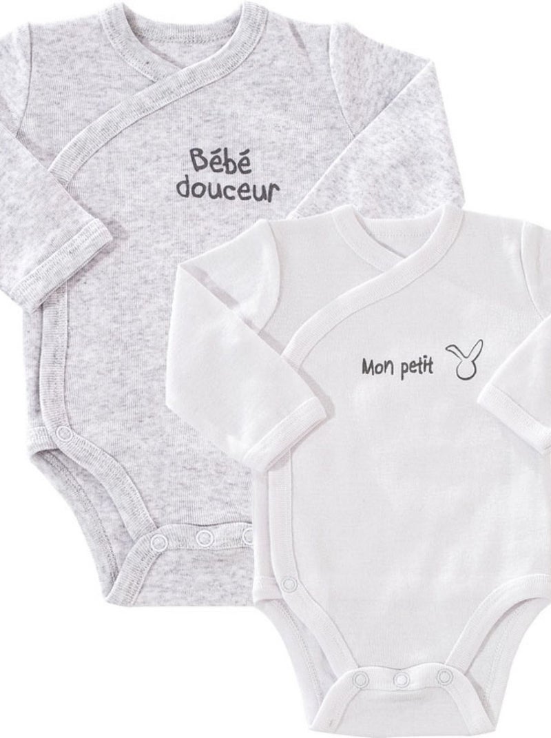 Lot De 2 Bodies En Coton Bébé Douceur (prématuré) Gris - Kiabi