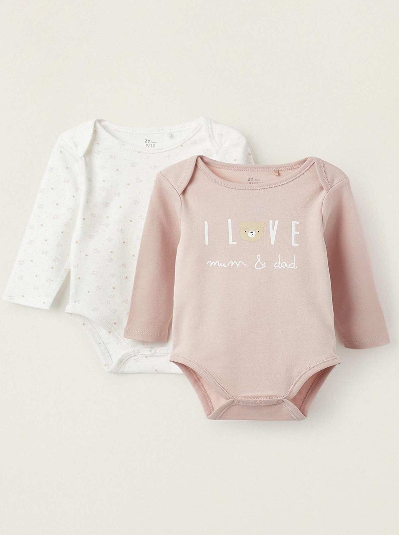 Lot de 2 Bodies en Coton pour Bébé Fille 'I Love Mum and Dad' manches longues  ESSENTIALS LINE Multicolore - Kiabi