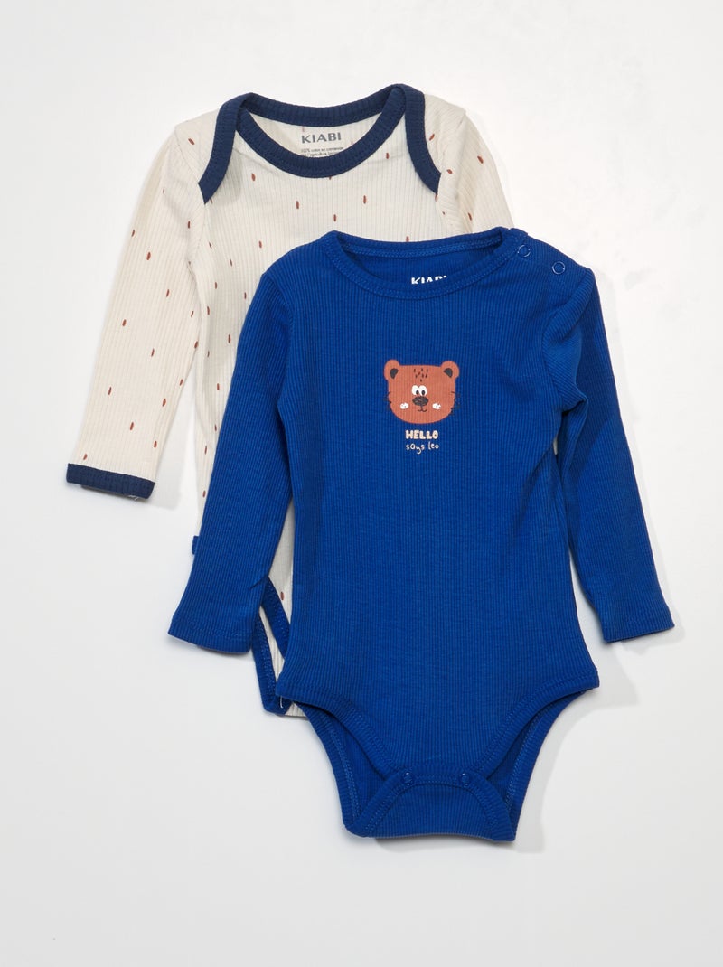 Lot de 2 bodies en maille côtelée Beige/bleu - Kiabi