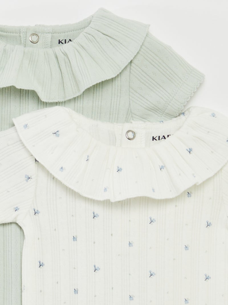 Lot de 2 bodies en pointelle avec col fantaisiste BLANC - Kiabi