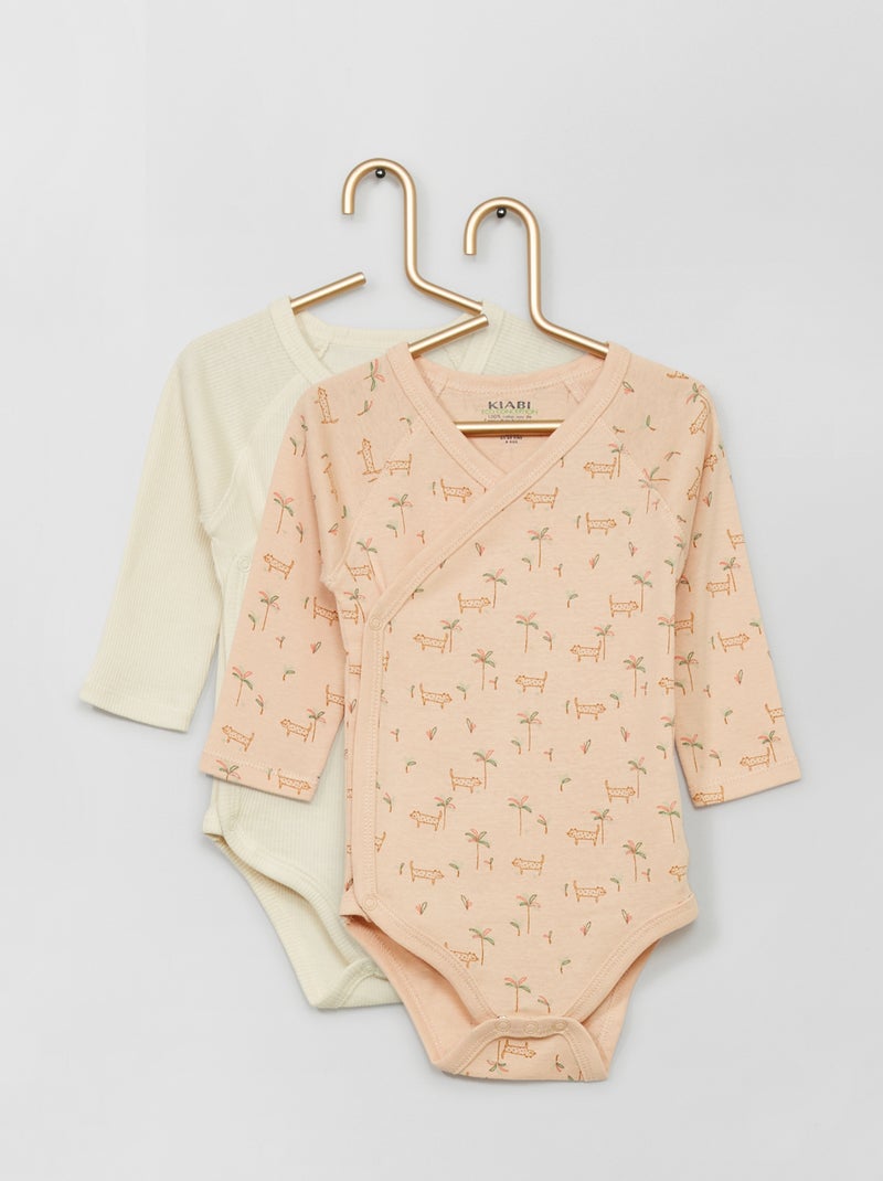 Lot de 2 bodies encolures croisées blanc/rose - Kiabi