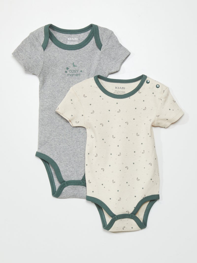 Lot de 2 bodies manches courtes Ecru/gris - Kiabi