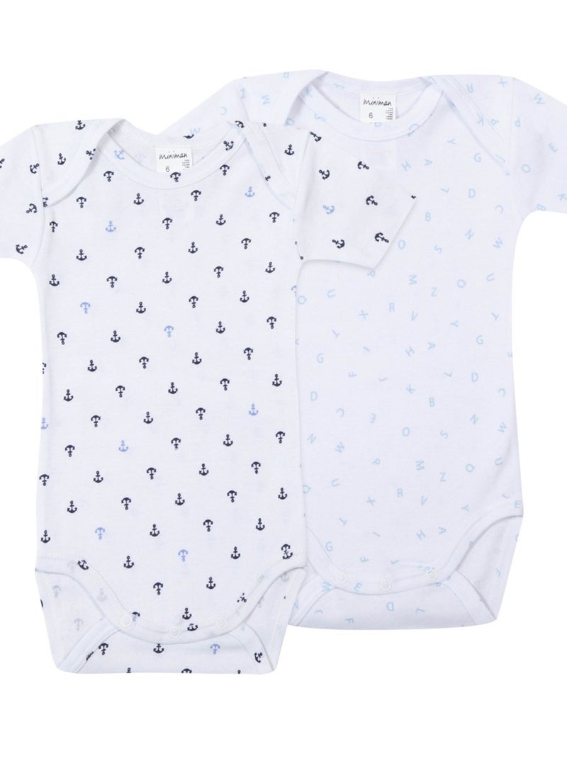 Lot De 2 Bodies Manches Courtes Oeko-tex 'miniman' Bleu ciel - Kiabi