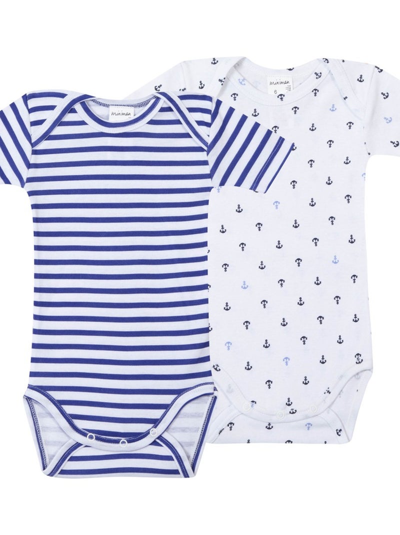 Lot De 2 Bodies Manches Courtes Oeko-tex 'miniman' Bleu marine - Kiabi