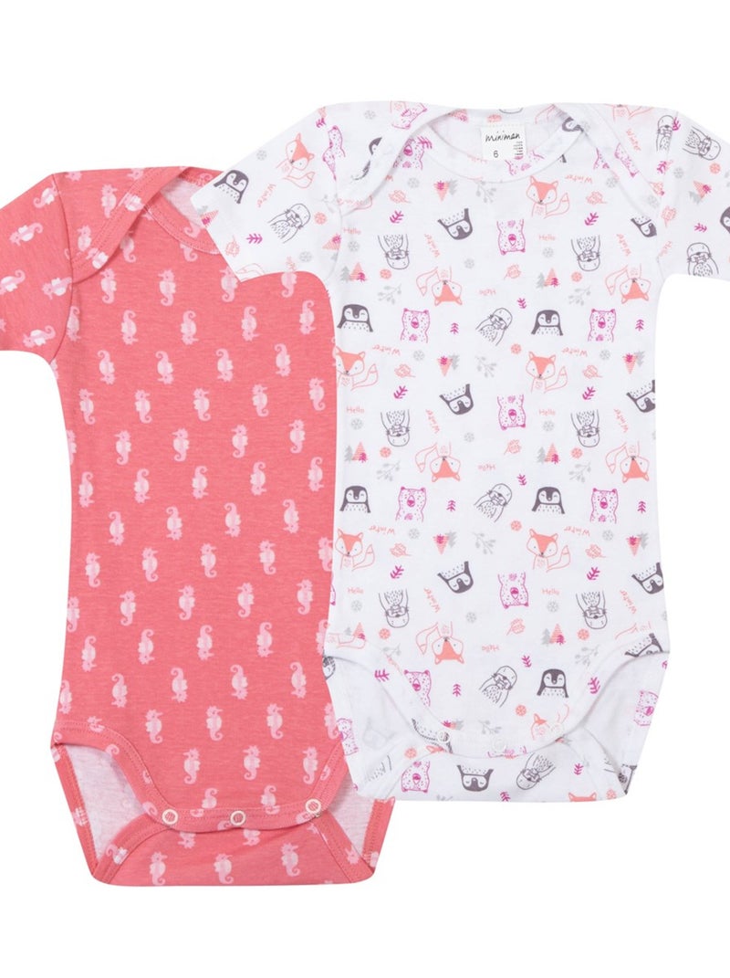 Lot De 2 Bodies Manches Courtes Oeko-tex 'miniman' Rose - Kiabi