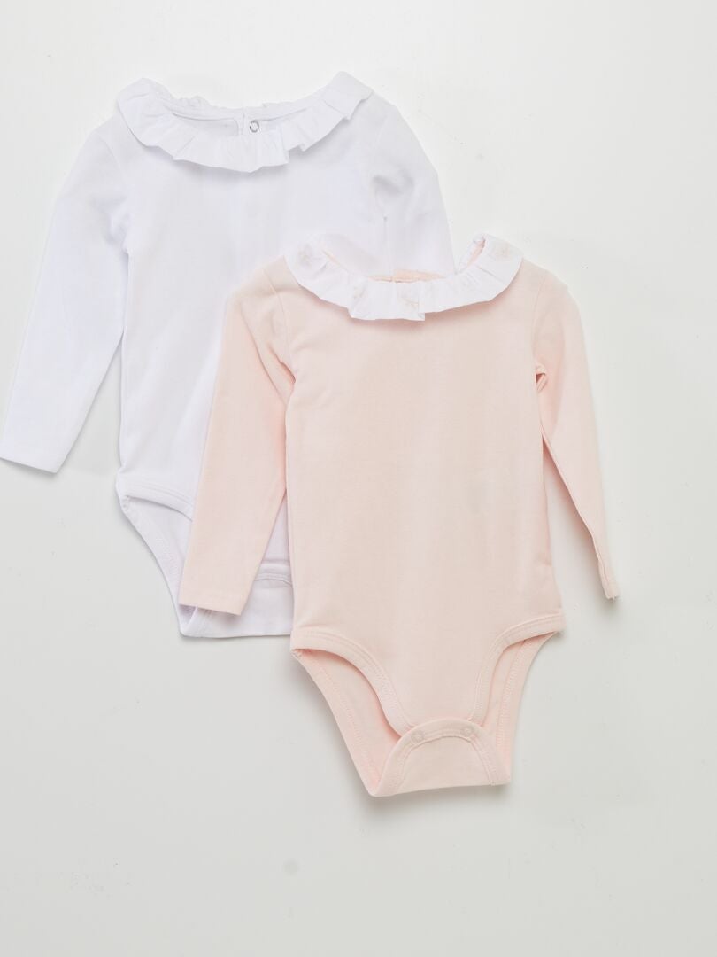 Lot de 2 bodies manches longues avec collerette Blanc/rose - Kiabi