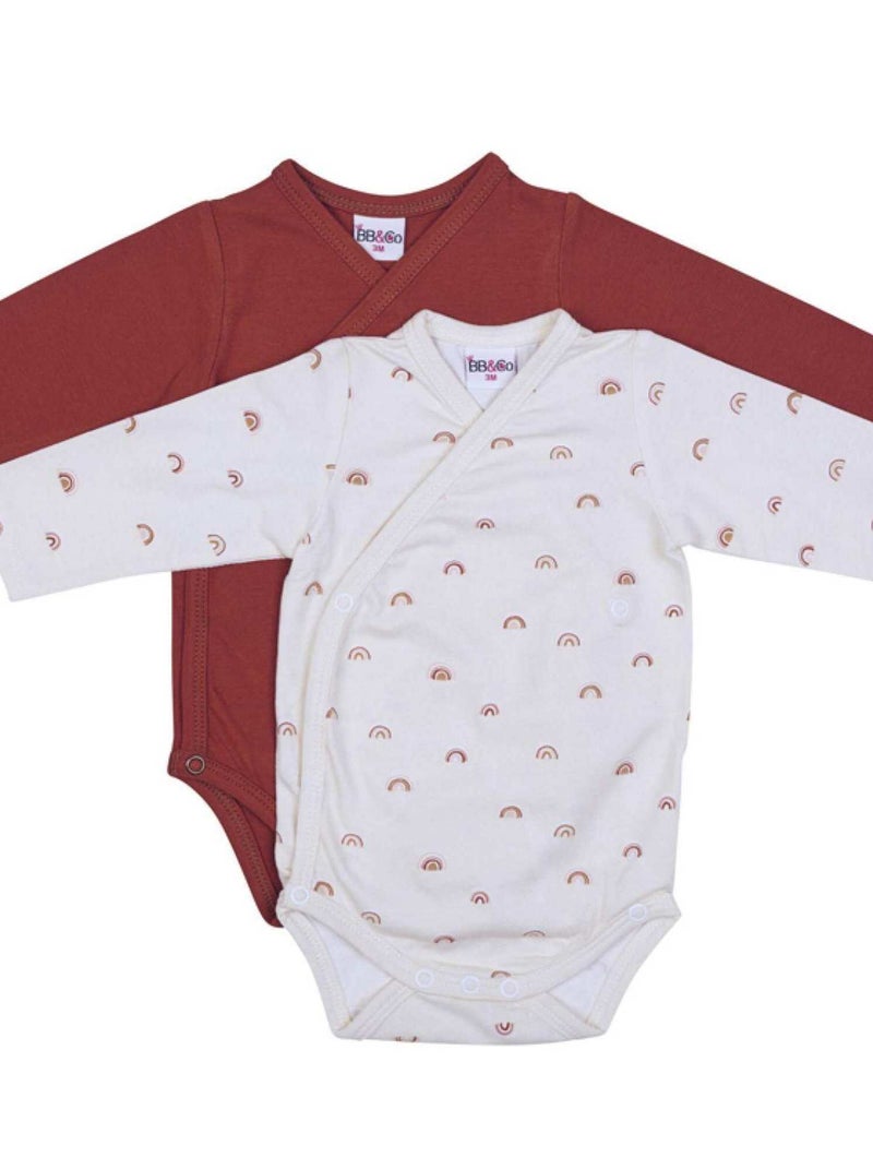 Lot de 2 bodies manches longues en coton Arc-en-ciel (3 mois) Rouge - Kiabi