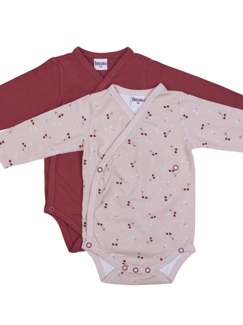 Lot De 2 Bodies Manches Longues En Coton Cerise (3 Mois) Rose - Kiabi
