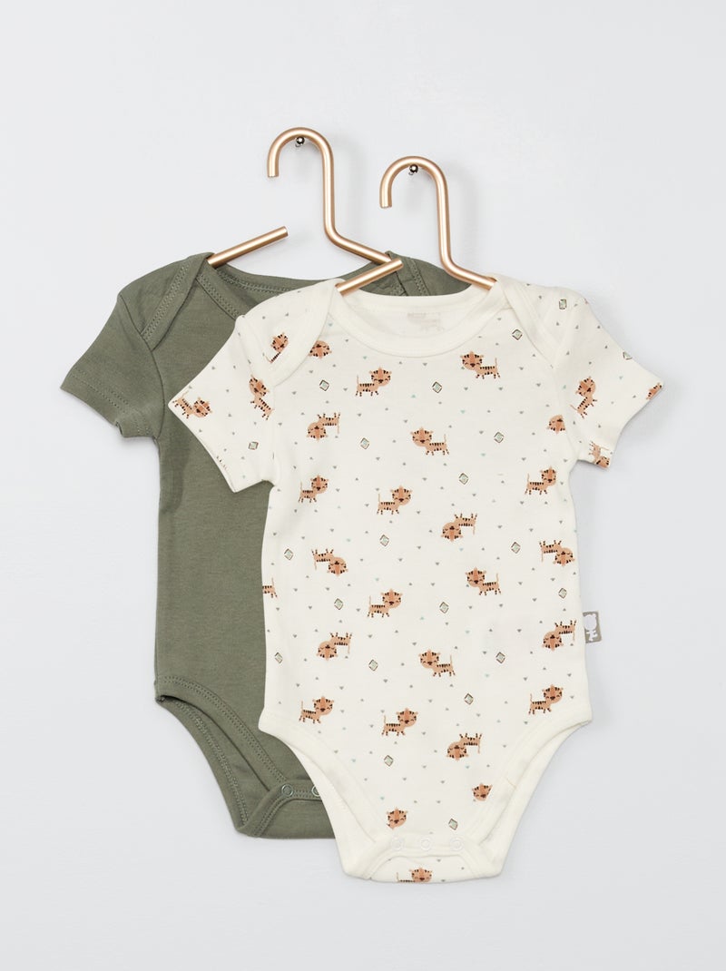 Lot de 2 bodies 'Petit Beguin' beige/vert - Kiabi