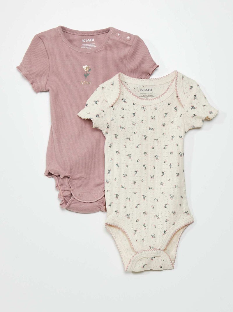 Lot de 2 bodies Rose/blanc - Kiabi