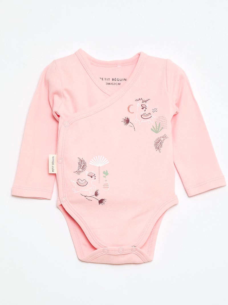 Lot de 2 body croisés 'Petit Beguin' Rose - Kiabi