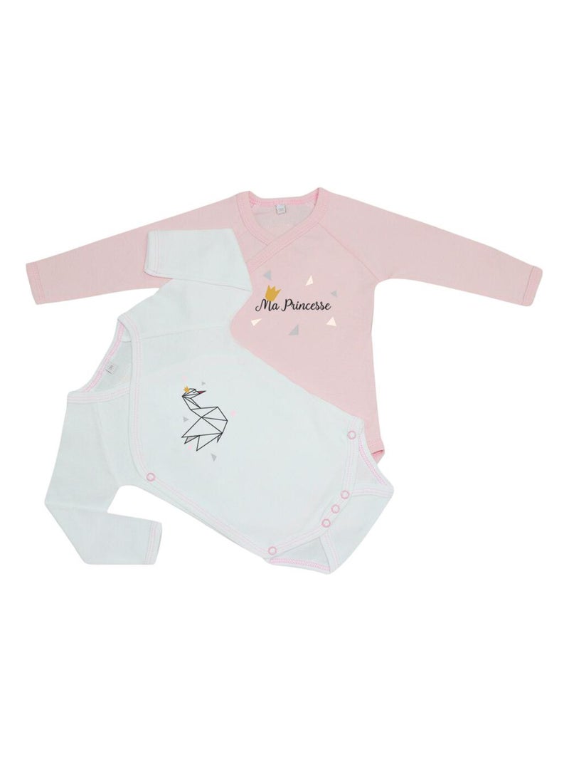 Lot de 2 body pour prématuré - Ma princesse Blanc Rose - Kiabi