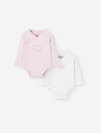 Lot de 2 bodys en coton avec imprimé chat