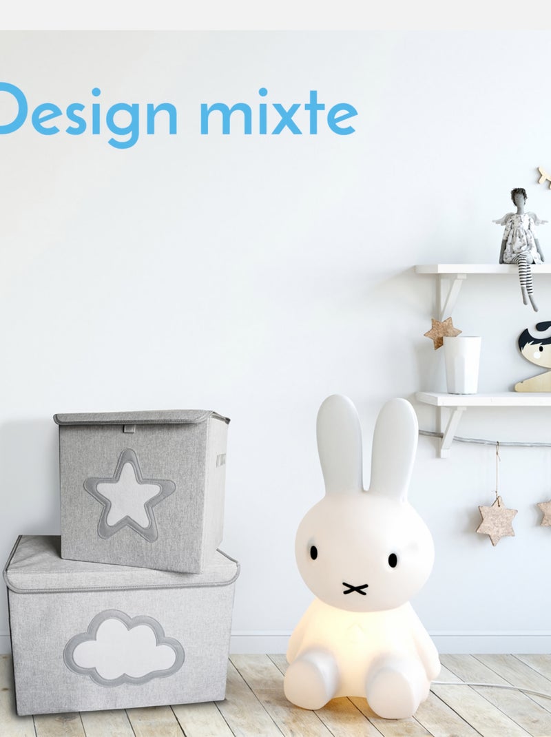 Lot de 2 boites de rangement, coffre à jouets pour enfant avec couvercle - Monsieur Bébé Gris - Kiabi