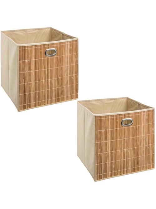 Lot de 2 boîtes de rangement cube en bambou et tissu MIX'N MODUL - Kiabi