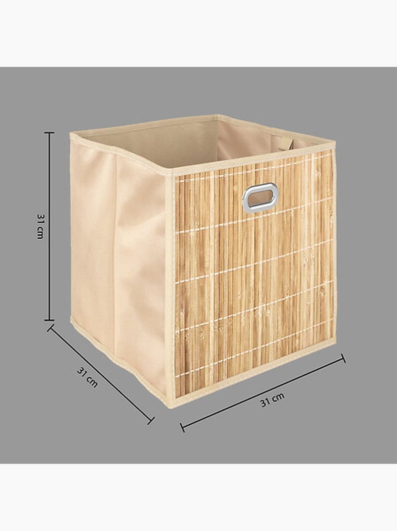 Lot de 2 boîtes de rangement cube en bambou et tissu MIX'N MODUL Beige - Kiabi