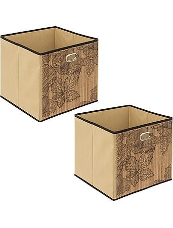 Lot de 2 boîtes de rangement cubes en bambou à motifs fleurs BLACKFLORA