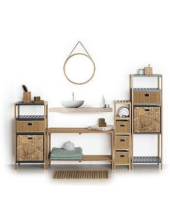 Lot de 2 boîtes de rangement cubes en bambou à motifs fleurs BLACKFLORA