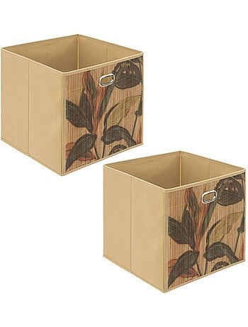 Lot de 2 boîtes de rangement cubes en bambou à motifs jungle PALAWAN