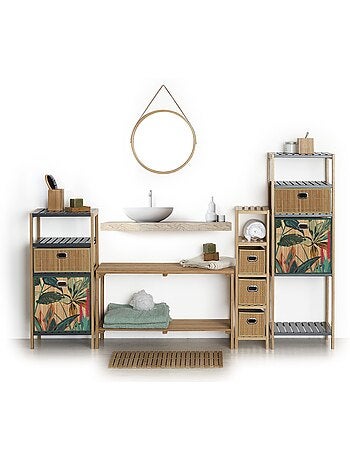 Lot de 2 boîtes de rangement cubes en bambou à motifs jungle PALAWAN