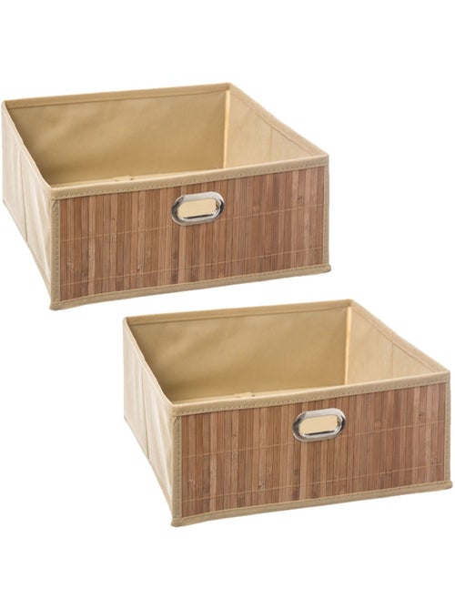 Lot de 2 boîtes de rangement en bambou et tissu MIX'N MODUL - Kiabi Lot de 2 boîtes de rangement en bambou et tissu MIX'N MODUL - Kiabi
