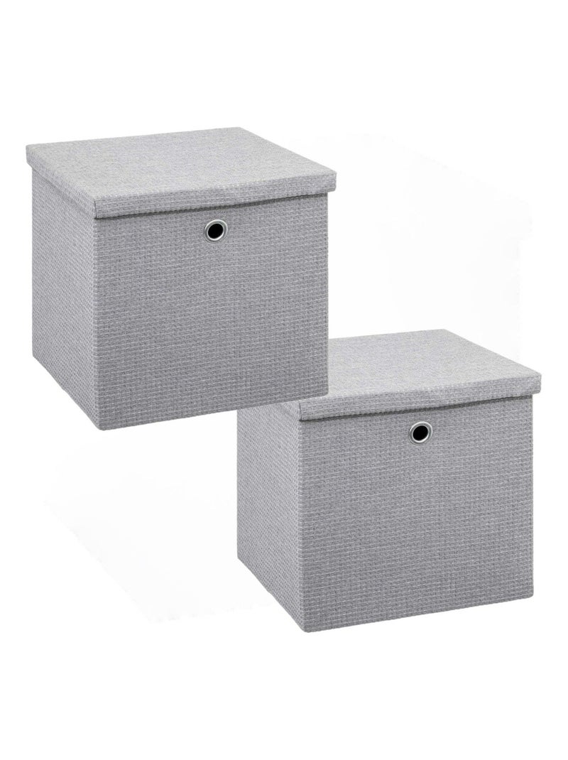 Lot de 2 boites de rangement en tissu avec couvercle Gris - Kiabi