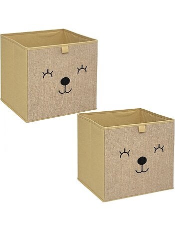 Lot de 2 boîtes de rangement enfant effet jute ourson