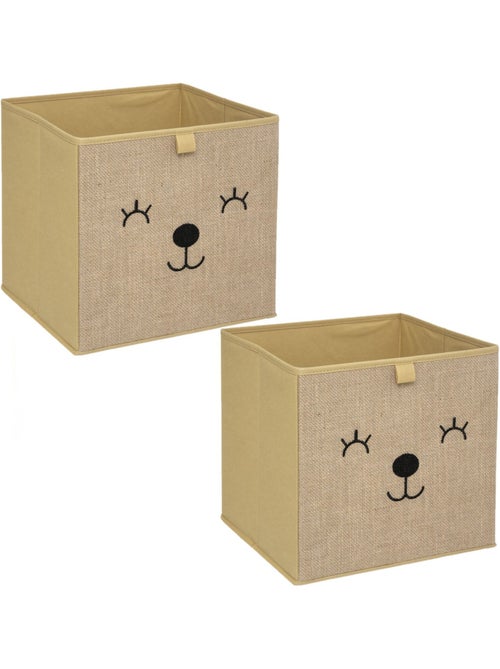 Lot de 2 boîtes de rangement enfant effet jute ourson - Kiabi