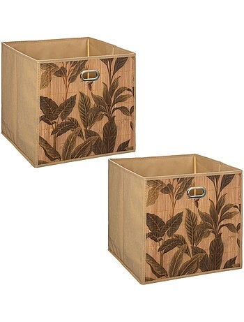 Lot de 2 boîtes de rangement imprimé tropical en bambou et tissu
