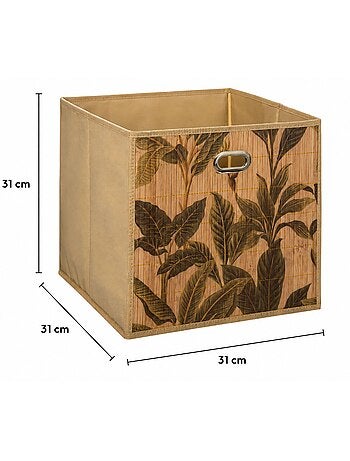 Lot de 2 boîtes de rangement imprimé tropical en bambou et tissu