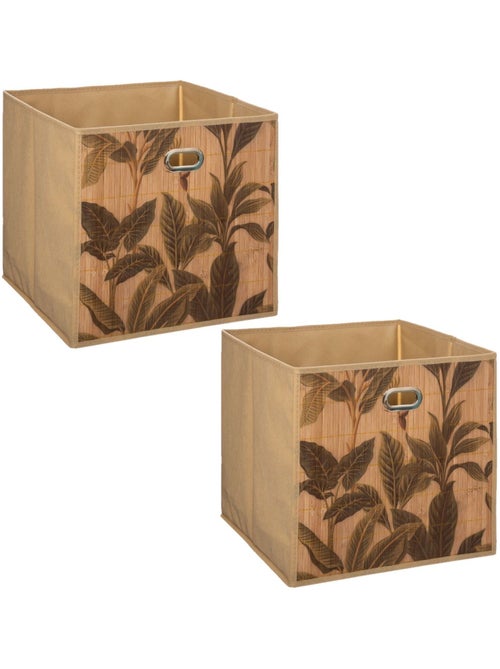 Lot de 2 boîtes de rangement imprimé tropical en bambou et tissu - Kiabi Lot de 2 boîtes de rangement imprimé tropical en bambou et tissu - Kiabi