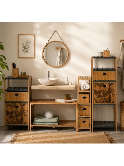 Lot de 2 boîtes de rangement imprimé tropical en bambou et tissu - Kiabi Lot de 2 boîtes de rangement imprimé tropical en bambou et tissu - Kiabi