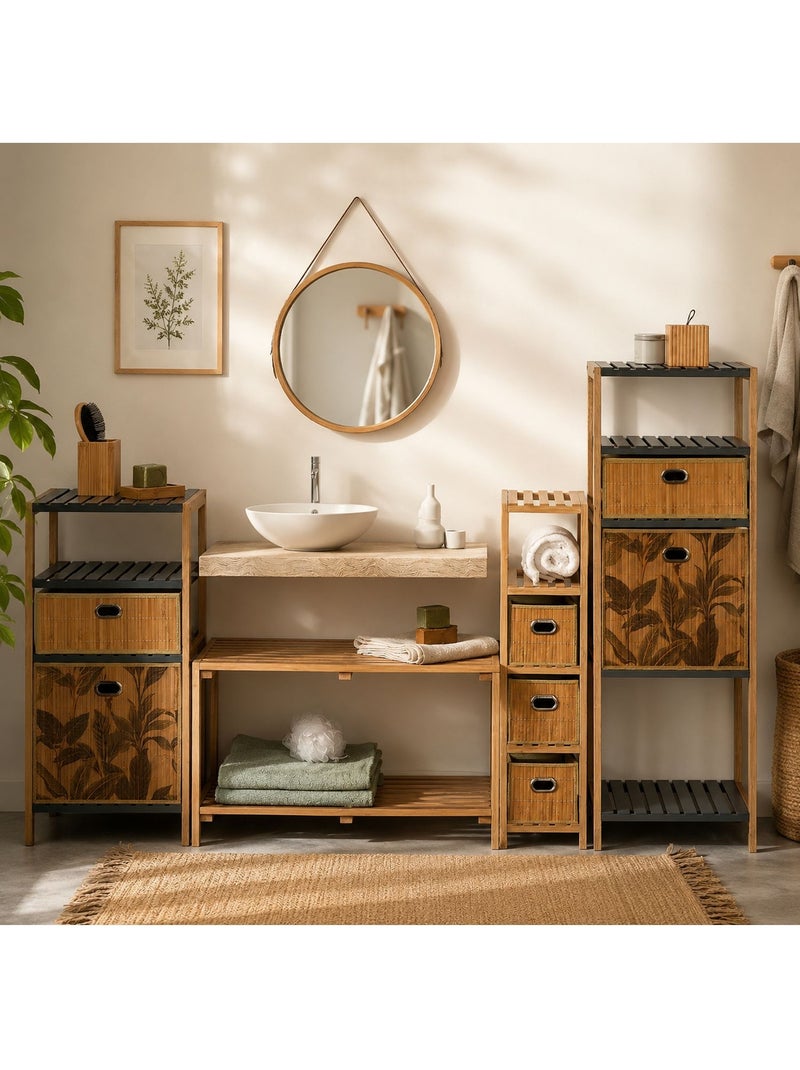 Lot de 2 boîtes de rangement imprimé tropical en bambou et tissu Marron - Kiabi
