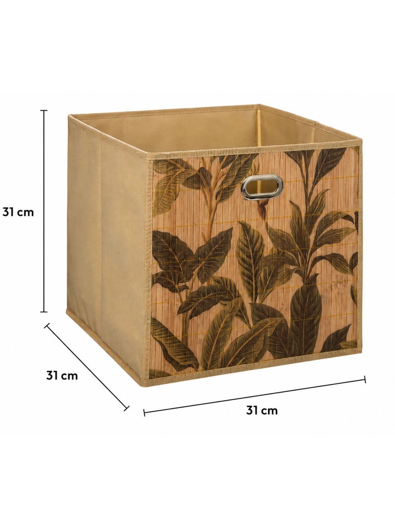 Lot de 2 boîtes de rangement imprimé tropical en bambou et tissu Marron - Kiabi