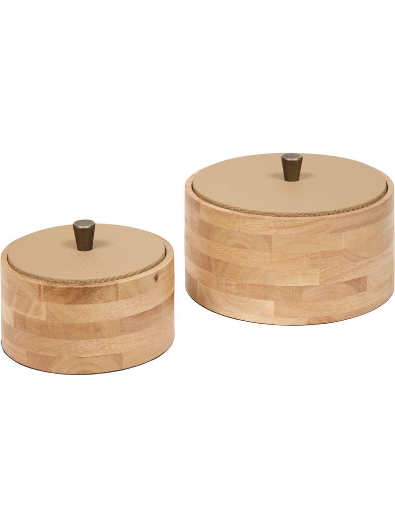 Lot de 2 boîtes rondes en hévéa bonie Taupe - Kiabi