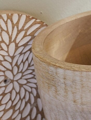 Lot de 2 boîtes rondes motif devant bois MANGO WOOD