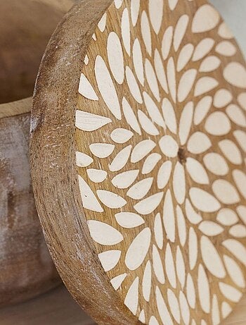 Lot de 2 boîtes rondes motif devant bois MANGO WOOD