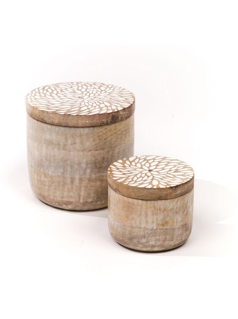 Lot de 2 boîtes rondes motif devant bois MANGO WOOD Beige - Kiabi