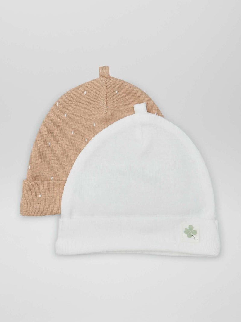 Lot de 2 bonnets de naissance Beige/blanc - Kiabi