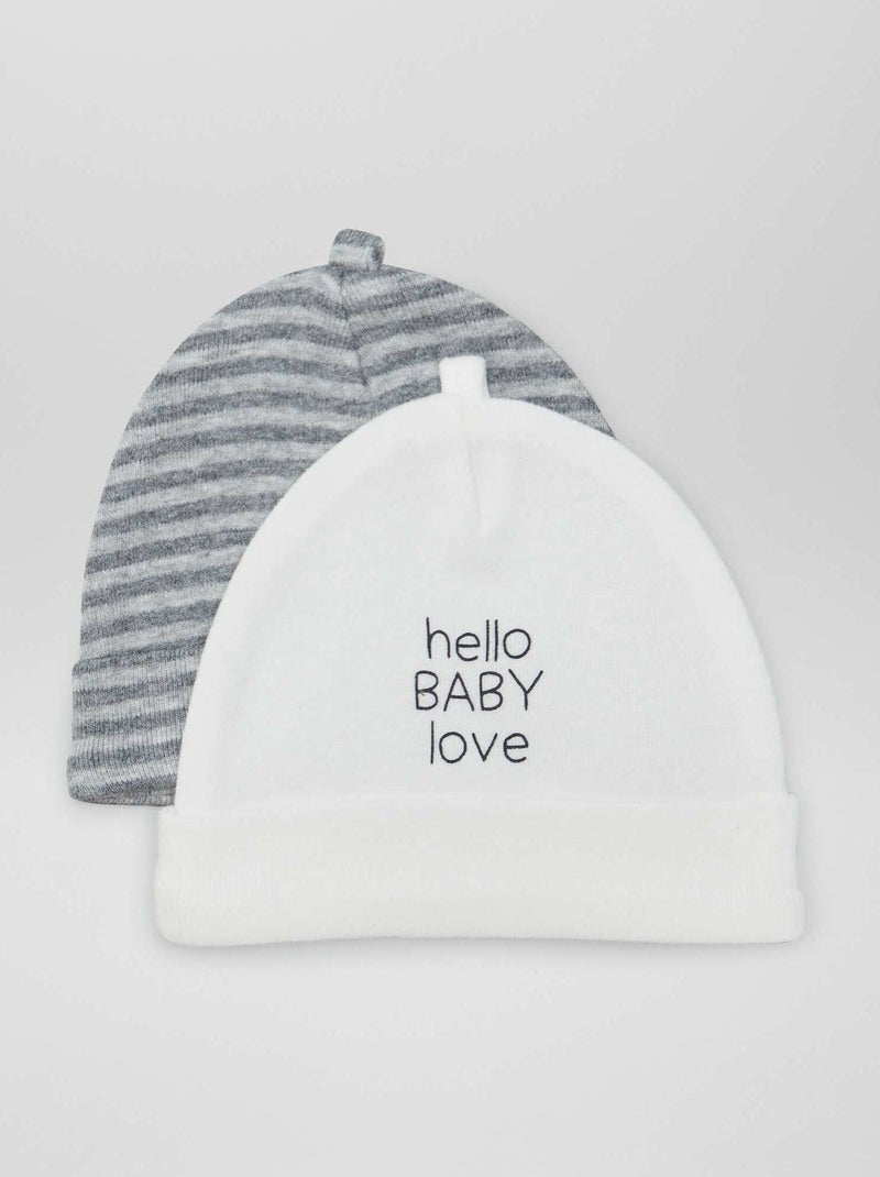 Lot de 2 bonnets de naissance Blanc/gris rayé - Kiabi
