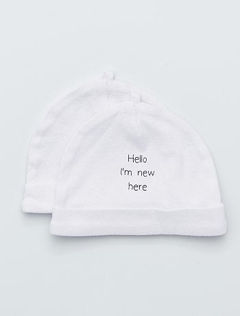 Lot de 2 bonnets bébé prématuré blanc 100/% coton