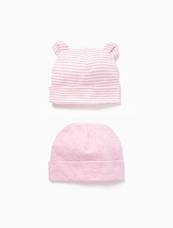 Lot de 2 bonnets en coton unis/rayés