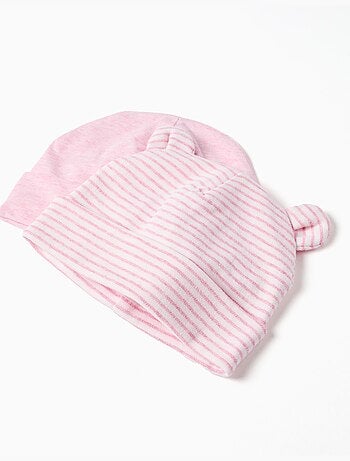 Lot de 2 bonnets en coton unis/rayés