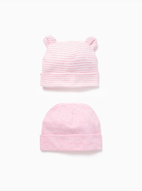 Lot de 2 bonnets en coton unis/rayés - Kiabi